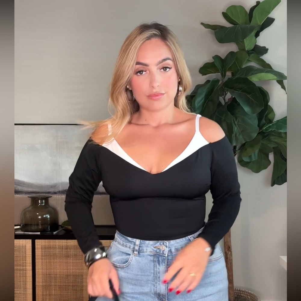 Black and White Off-Shoulder SHAPEWEAR Bodysuit